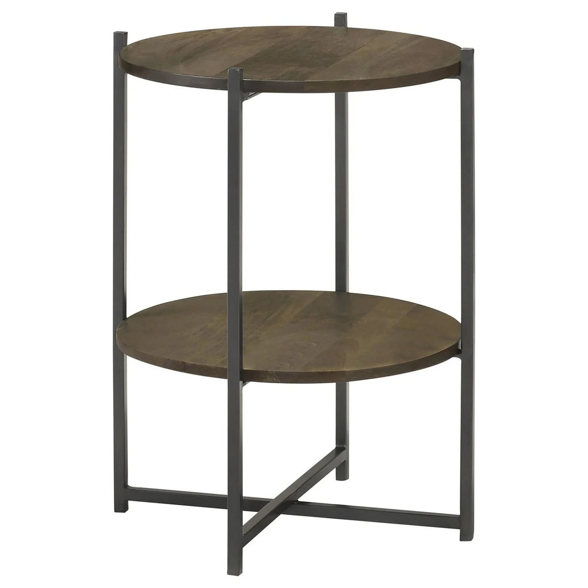 24 Inch Wood Round Accent Side End Table with 1 Open Shelf Gray Brown G624