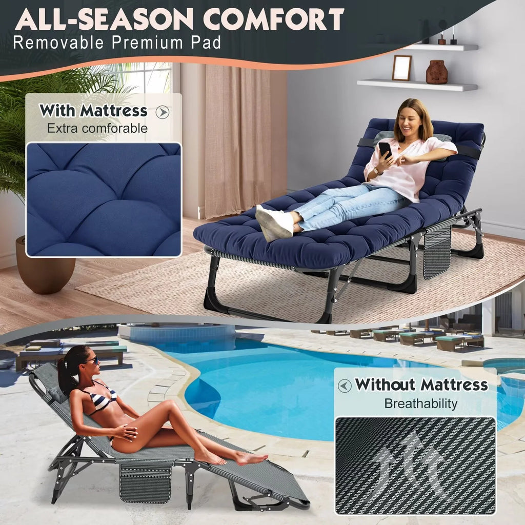 Adjustable 4-Position Folding Camping Cot with Pillow A69980