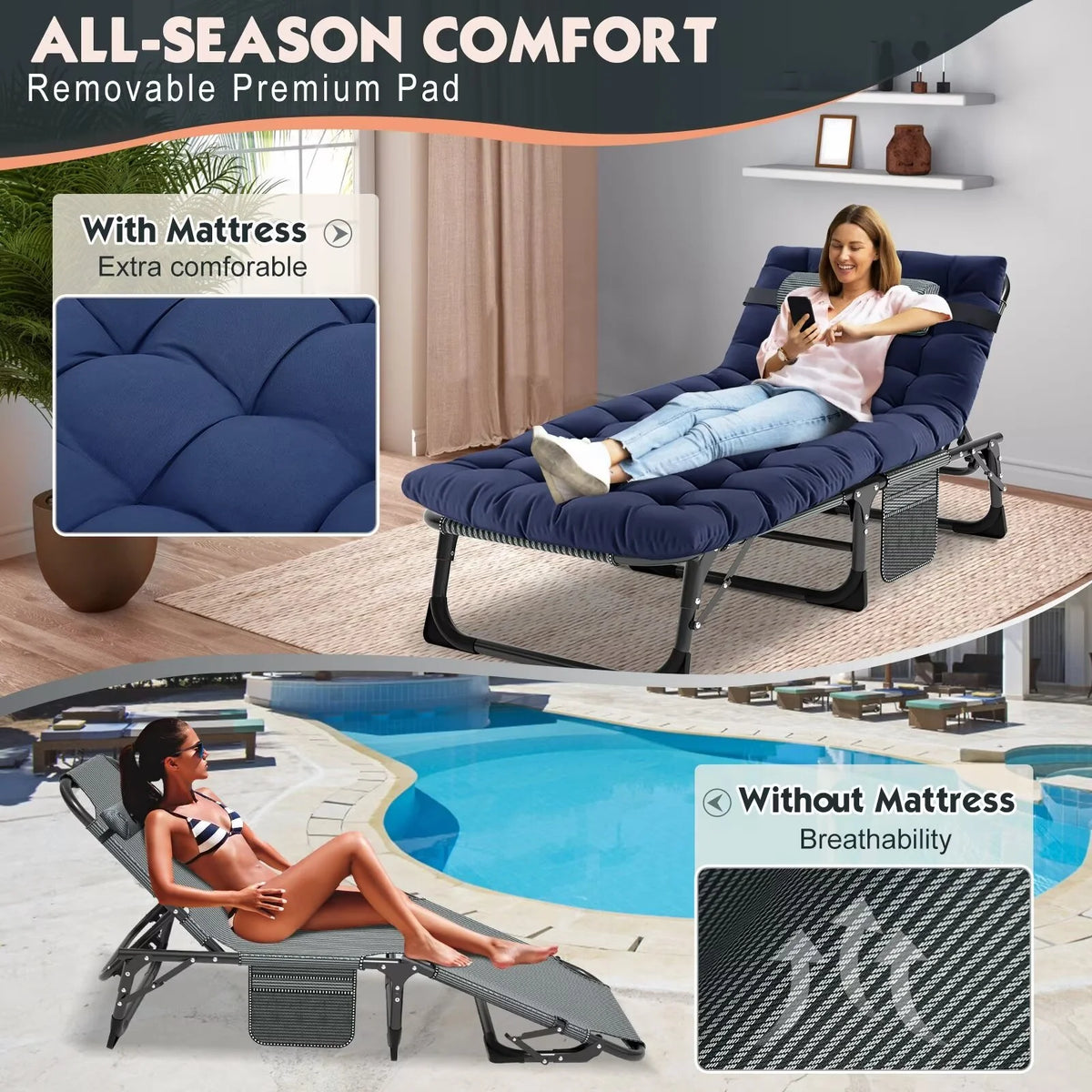 Adjustable 4-Position Folding Camping Cot with Pillow A69980