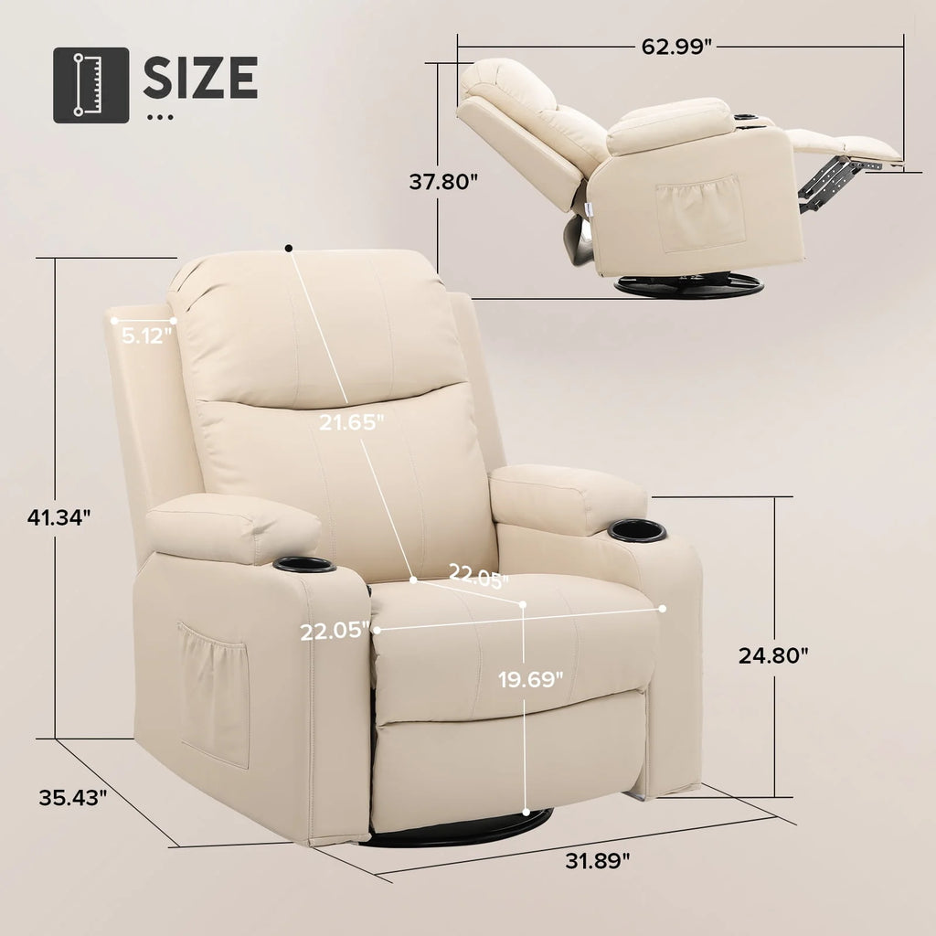 Black PU Leather Swivel Rocker Recliner Chair with Heat and Massage X7238