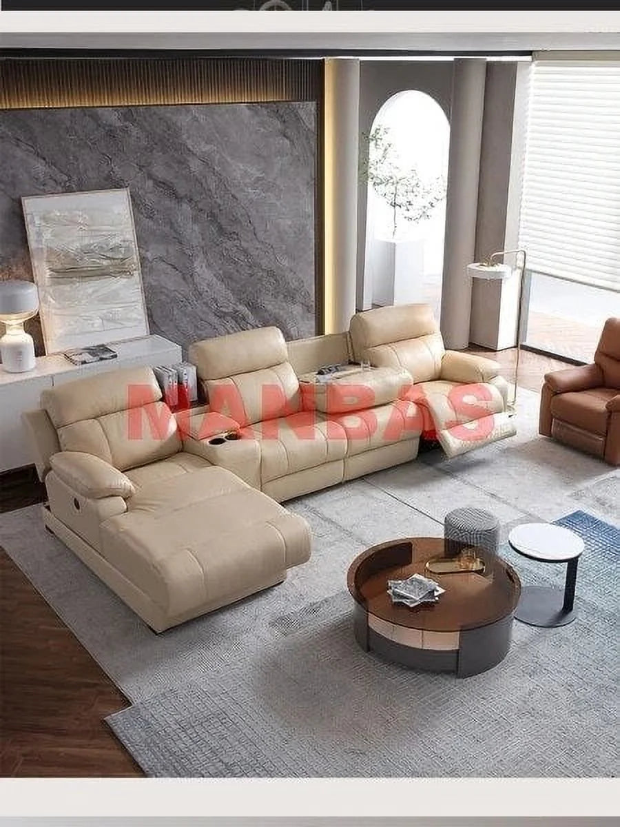 Genuine Leather Electric Reclining Sofa Set L Shape Sectional Couch W821220