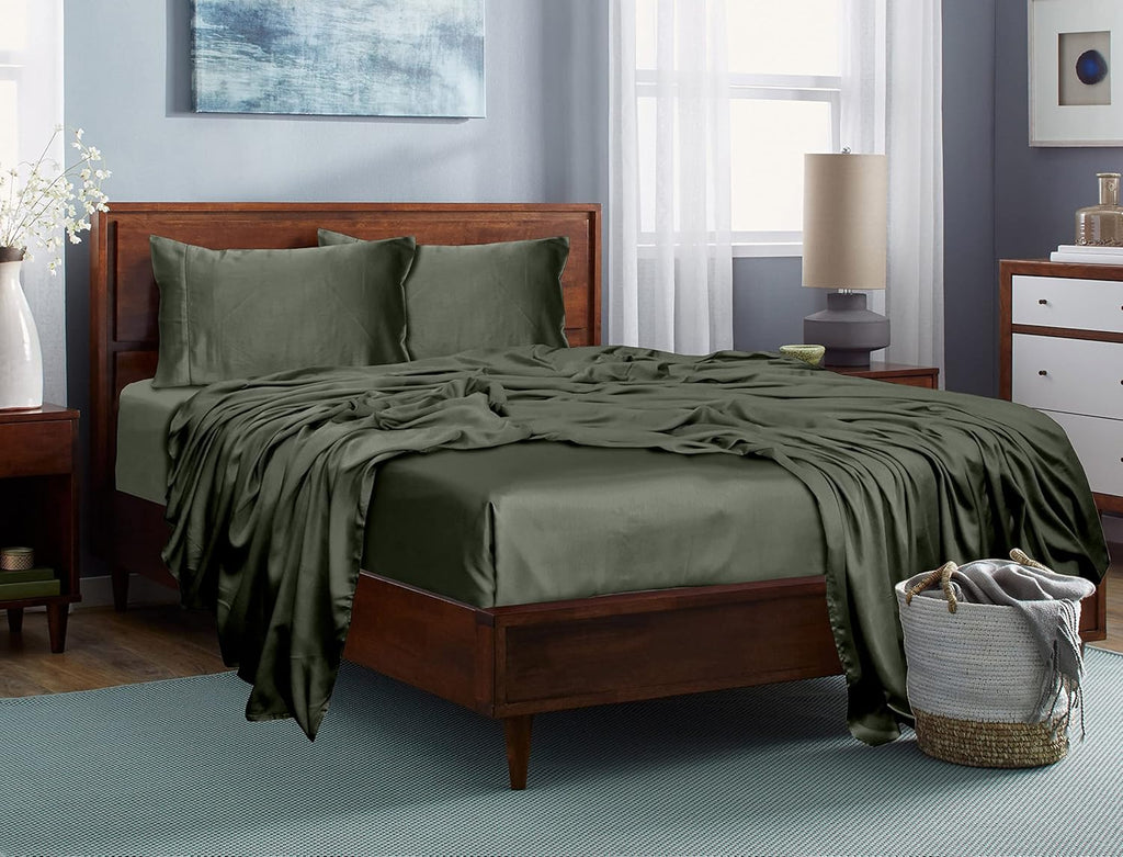 Split King Charcoal Gray 5PC Tencel Lyocell Bed Sheets Set Q808047