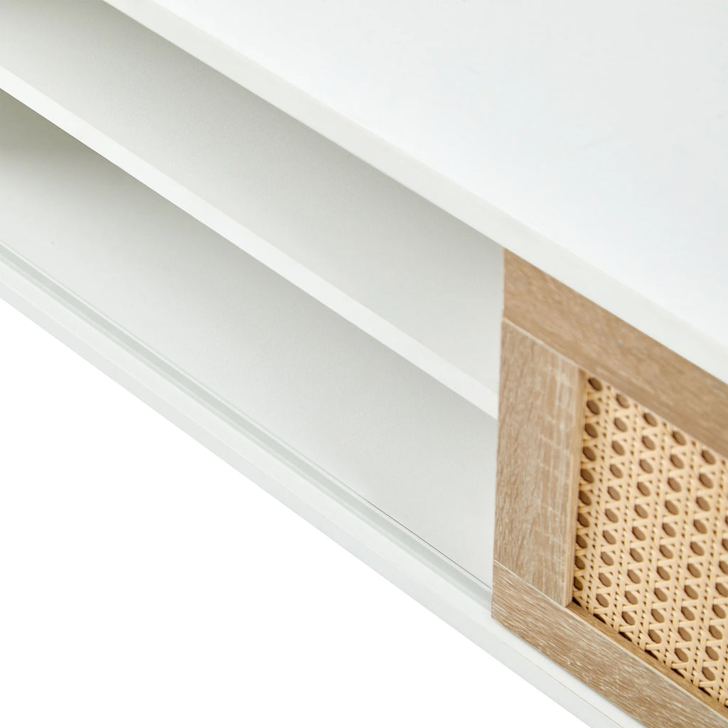 White Rattan TV Cabinet with Sliding Doors H7630