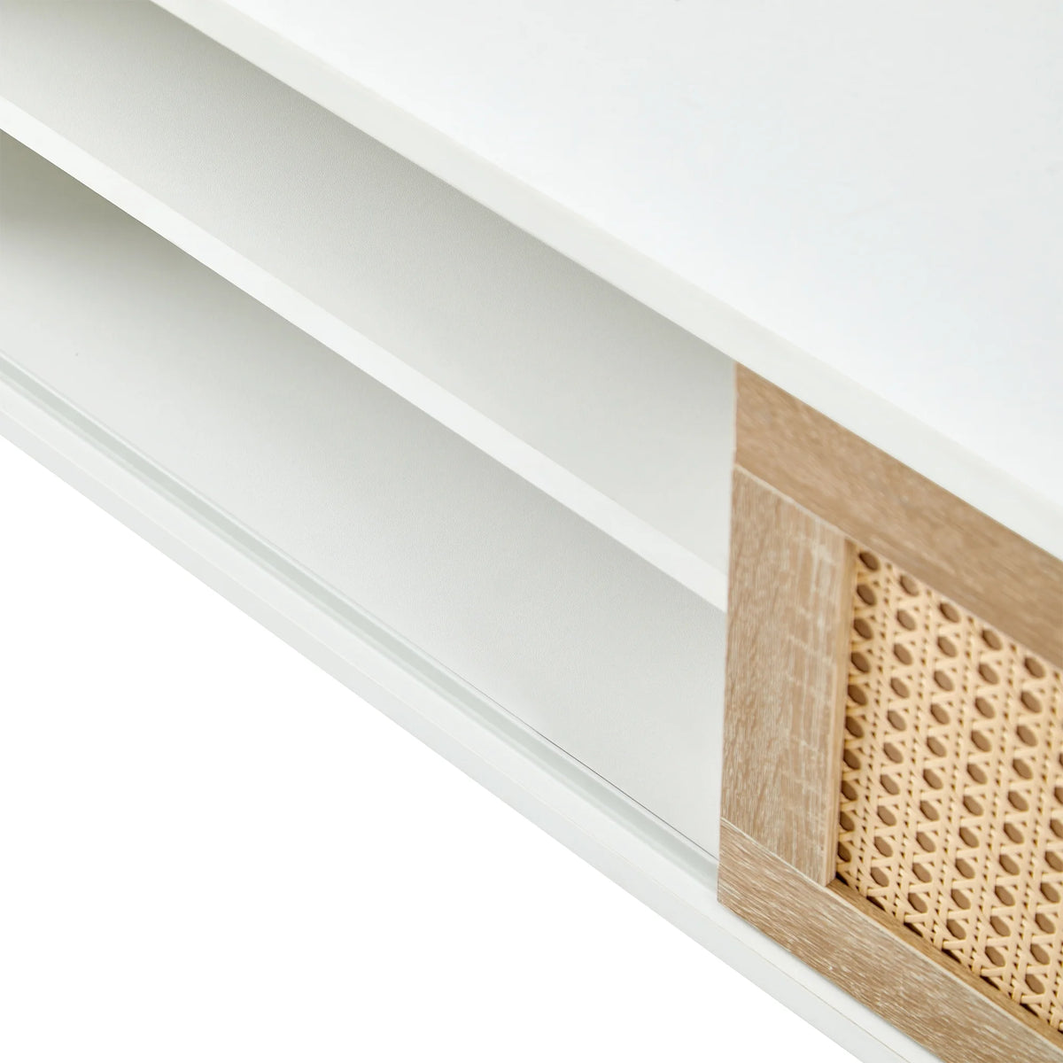 White Rattan TV Cabinet with Sliding Doors H7630