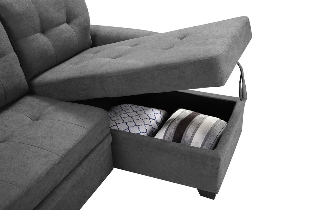 Gray Fabric Reversible Sectional Sleeper Sofa Chaise with Storage C840712