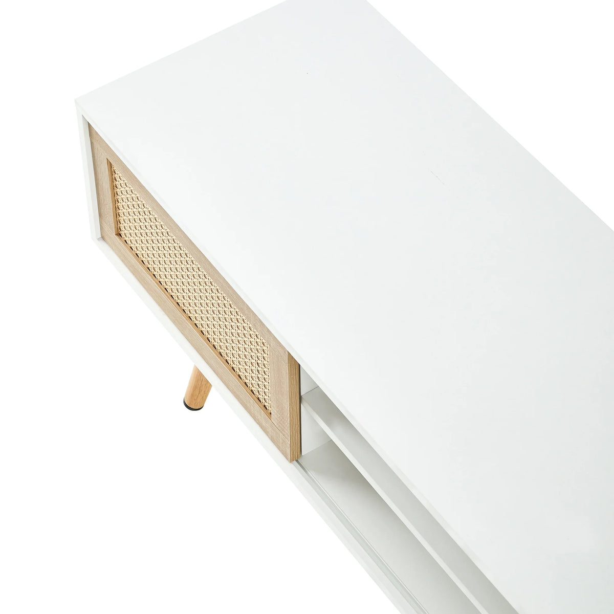 White Rattan TV Cabinet with Sliding Doors H7630