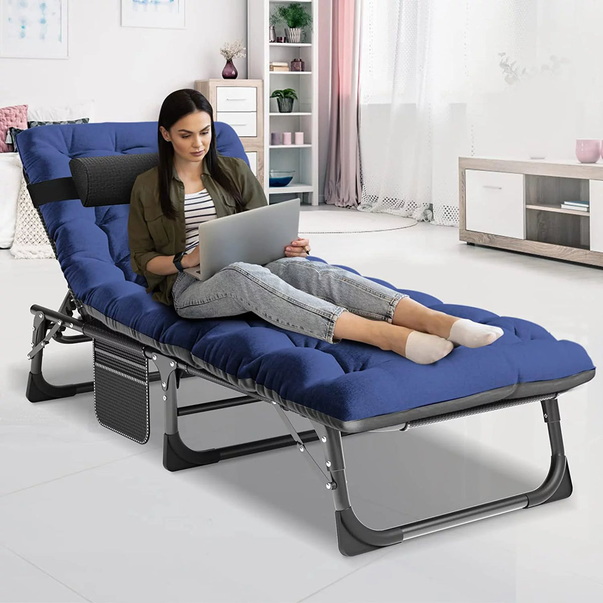 Adjustable 4-Position Folding Camping Cot with Pillow A69980