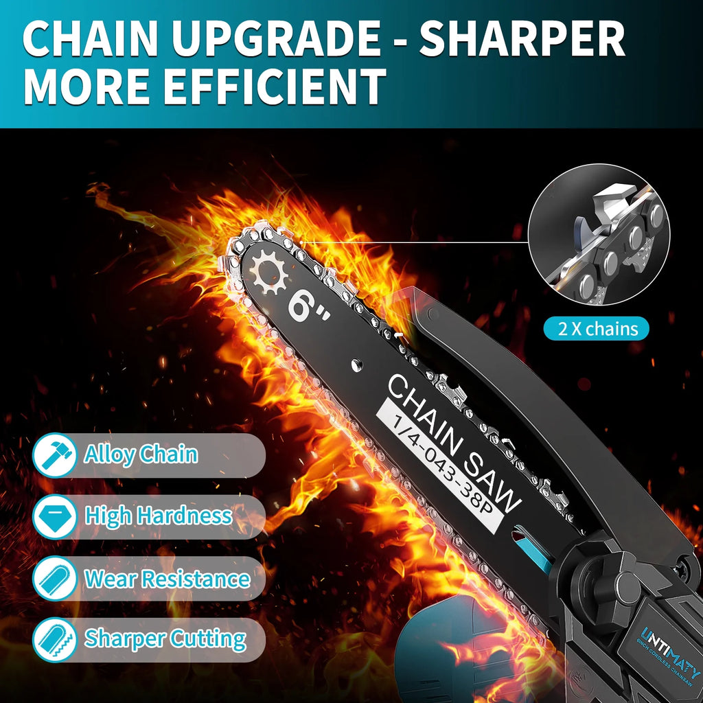Mini Cordless Chainsaw, 6-Inch Battery Powered with 2 Batteries 2 Chains H272