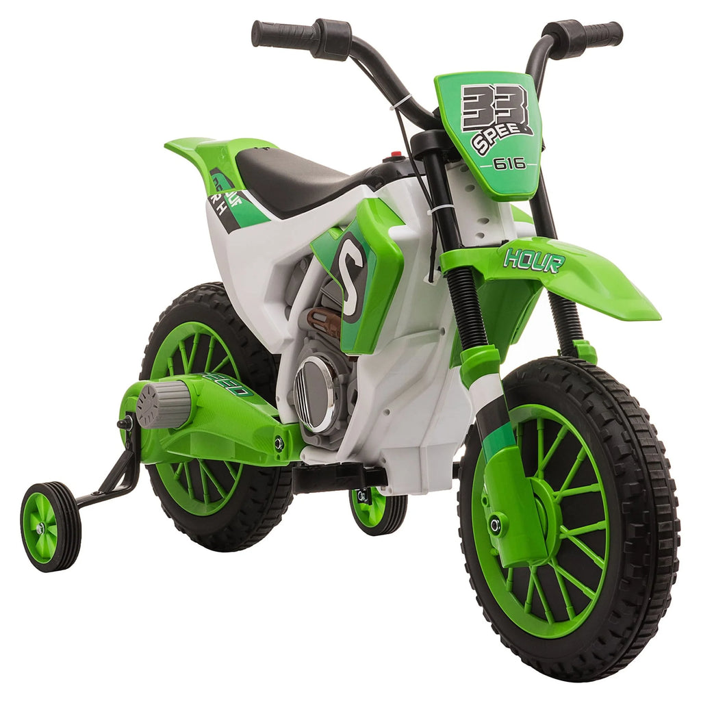 12V Battery-Powered Ride-On Motorcycle with Training Wheels Green B279287