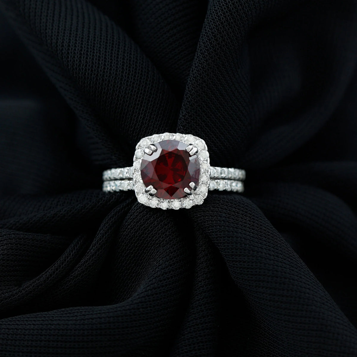 Lab Created Ruby Ring Set with Moissanite Accent, 925 Sterling Silver D980845