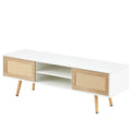 White Rattan TV Cabinet with Sliding Doors H7630