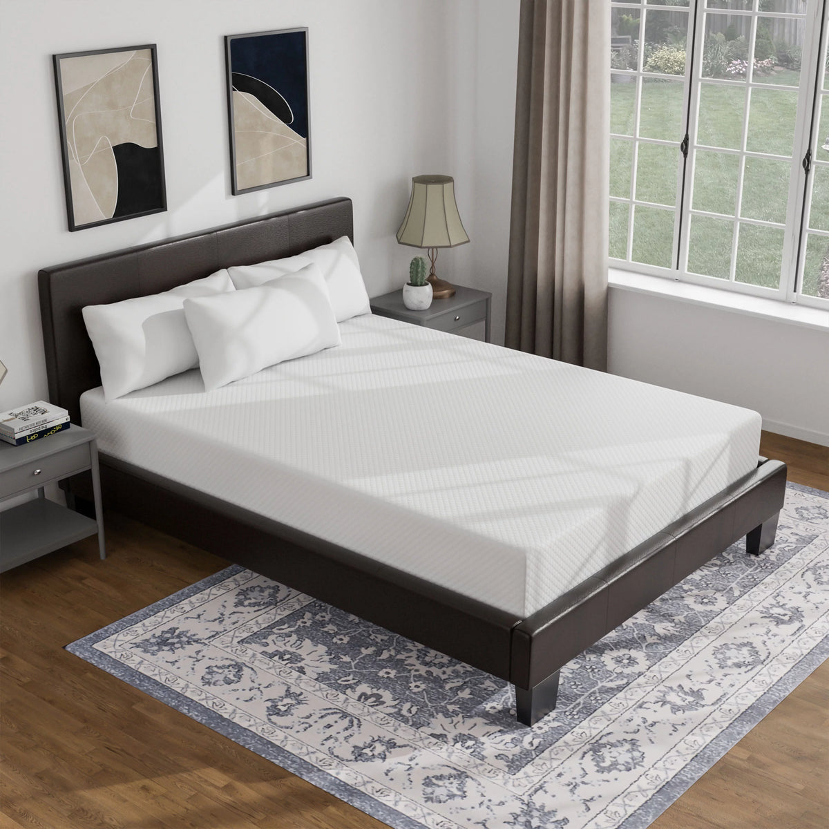Espresso Leatherette Eastern King Bed with 8-Inch Mattress I252177