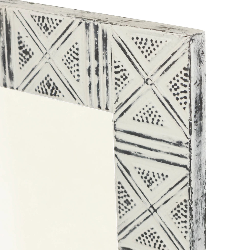 Distressed Metal Wall Mirror with Embossed Frame C90353
