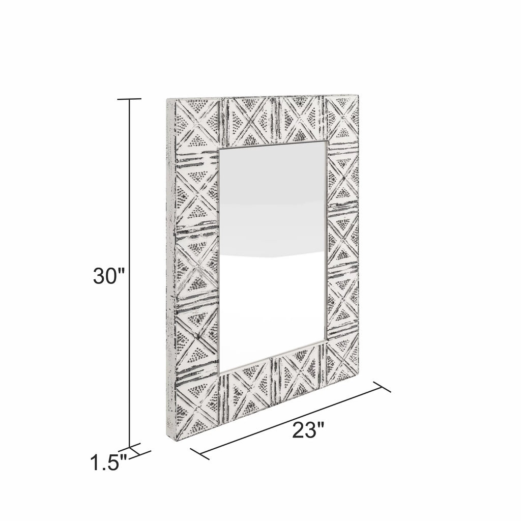Distressed Metal Wall Mirror with Embossed Frame C90353