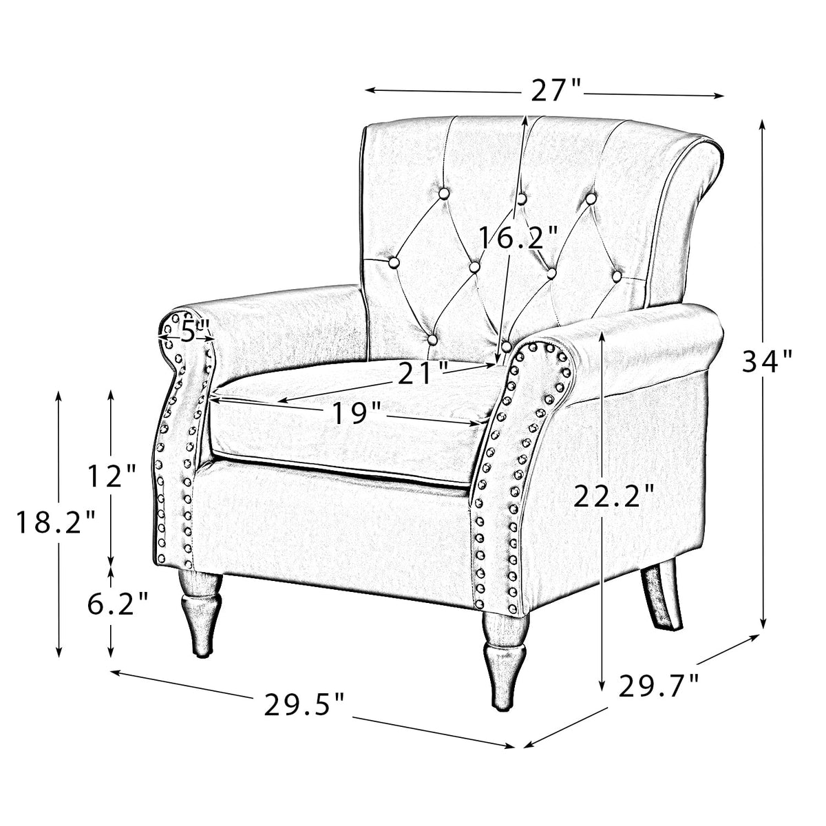 Charcoal Upholstered Accent Chair with Wood Legs Z1622