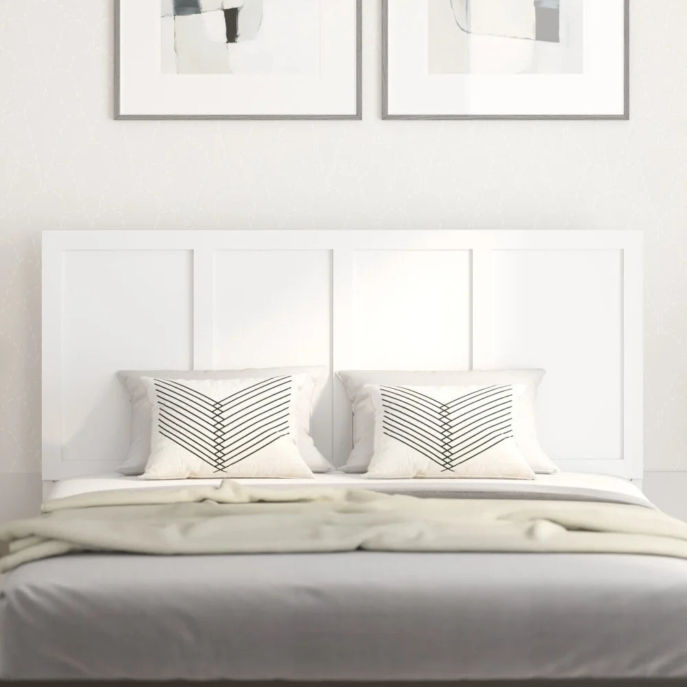 White Queen Solid Wood Paneled Headboard V8398